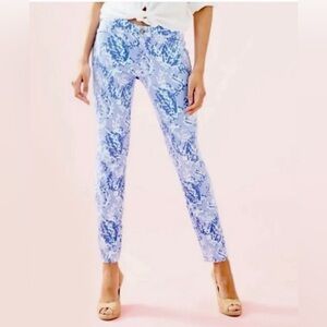 Lilly Pulitzer Kelly Knit Skinny Ankle Pants Turtley Awesome Blue Peri Sz 16